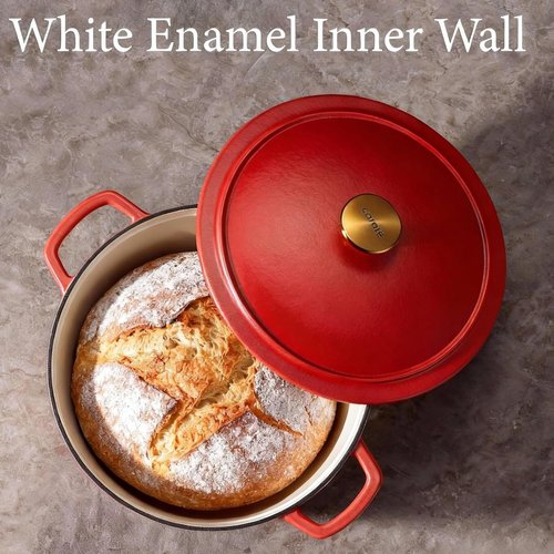 CAROTE 5QT Enameled Cast Iron Dutch Oven - Heavy-Duty Pot for Baking, Braising & Roasting | Non-Toxic Red