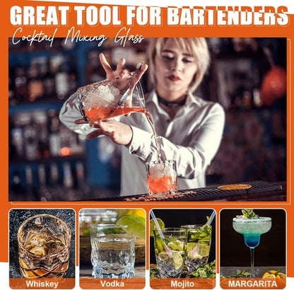 Dandat 4 Pcs Cocktail Mixing Glass 24 oz Crystal Stirring Glass Thick Bottom Seamless Cocktail Pitcher for Home Bartender Bar Whiskey Martini Drink Shaker Accessories (Grid)