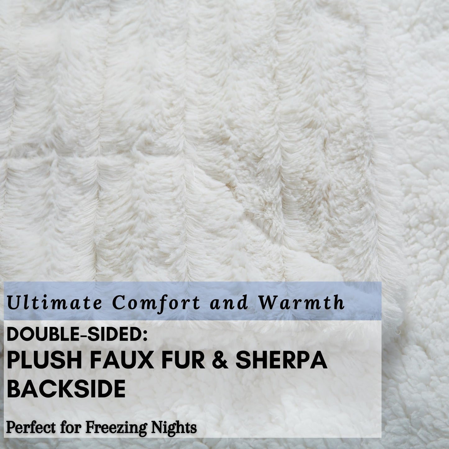 Tache White Ivory Super Soft Warm Polar Faux Fur with Sherpa Throw Blanket 63 x 87
