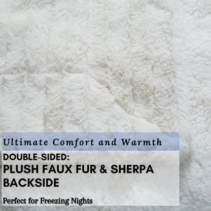 Tache White Ivory Super Soft Warm Polar Faux Fur with Sherpa Throw Blanket 63 x 87