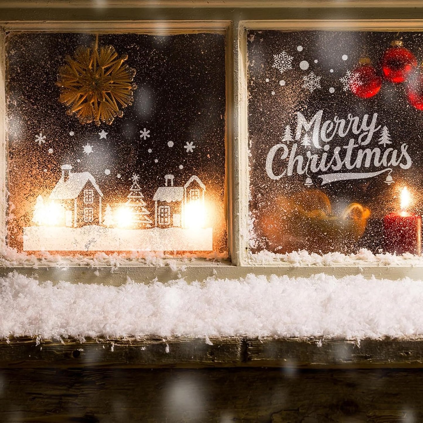 Skiennix Large Christmas Stencils - 12 Pcs Winter House, Snowflake & Pine Tree Designs for Painting on Wood, Glass & More