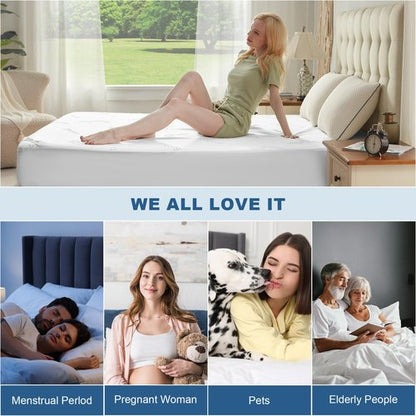 BEDLORE Queen Size Waterproof Mattress Protector Viscose Derived from Bamboo, Soft Mattress Cover Fitted with Deep Pocket 6"-18", Breathable Noiseless Mattress Pad, Machine Washable(White)