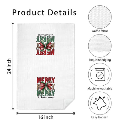 Red and Green Coquette Bow Christmas Kitchen Towels - 16x24 Style09