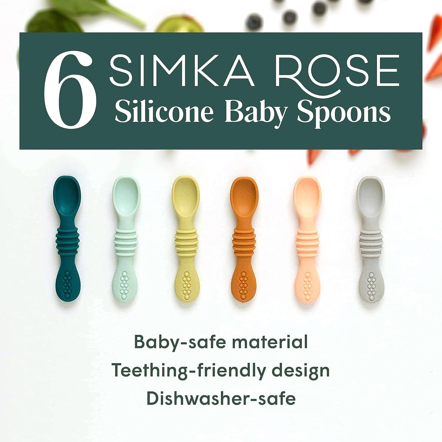 Simka Rose Silicone Baby Spoons - Self Feeding 6 Pack for Infants & Toddlers | Easy on Gums, Dishwasher Safe