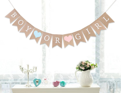 Regine Switzerland Burlap Gender Reveal Banner - Rustic Boy or Girl Baby Shower Decor