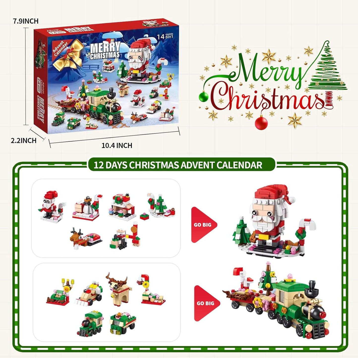 Skiennix Christmas Advent Calendar - 6-in-1 Santa Claus Train Building Blocks | 12 Days Countdown Toy for Kids