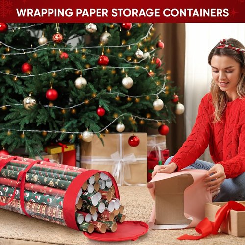 BALEINE Gift Wrapping Paper Organizer - Durable 600D Oxford Fabric Storage for 18-25 Rolls, Green (Pack of 2)