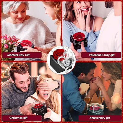 Forever Red Preserved Rose Gift Box with Necklace – Eternal Real Rose for Girlfriend, Wife, Mom