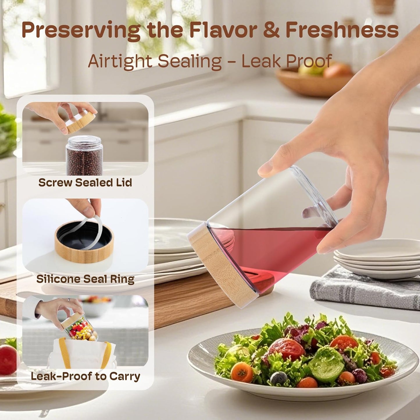 Skiennix 16oz Overnight Oats Containers - Airtight Glass Jars with Bamboo Lids for Meal Prep | 4-Pack