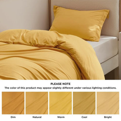 Bedsure Duvet Cover Twin/Twin XL Size - Soft Double Brushed Bedding Set for Kids & Adults, Zipper Closure, 2 Pieces, Includes 1 Duvet Cover (68"x90") & 1 Pillow Sham, NO Comforter, Golden Yellow