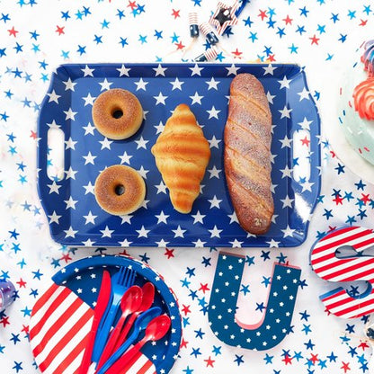 FYSUIMU Patriotic Serving Trays - 4Pcs American Flag Plastic Trays with Handles | 10 x 15 In for 4th of July