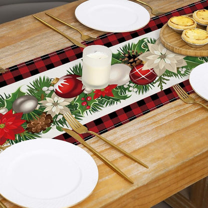 Red and Black Buffalo Check Christmas Table Runner 13 x 72 Inch - Variation: Christmas002