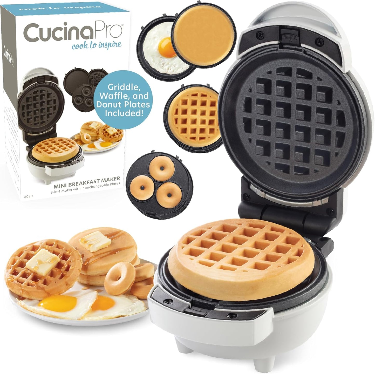 Mini Breakfast Maker by [Brand Name] - 3-in-1 Waffle, Donut, Pancake & Egg Cooker - Compact Nonstick Electric Appliance with Interchangeable Plates