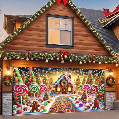 Nuxovilar Christmas Garage Door Cover 6x13 Ft - Polyester, Reinforced Grommets, Double-Sided Graphics, Variation hd05159