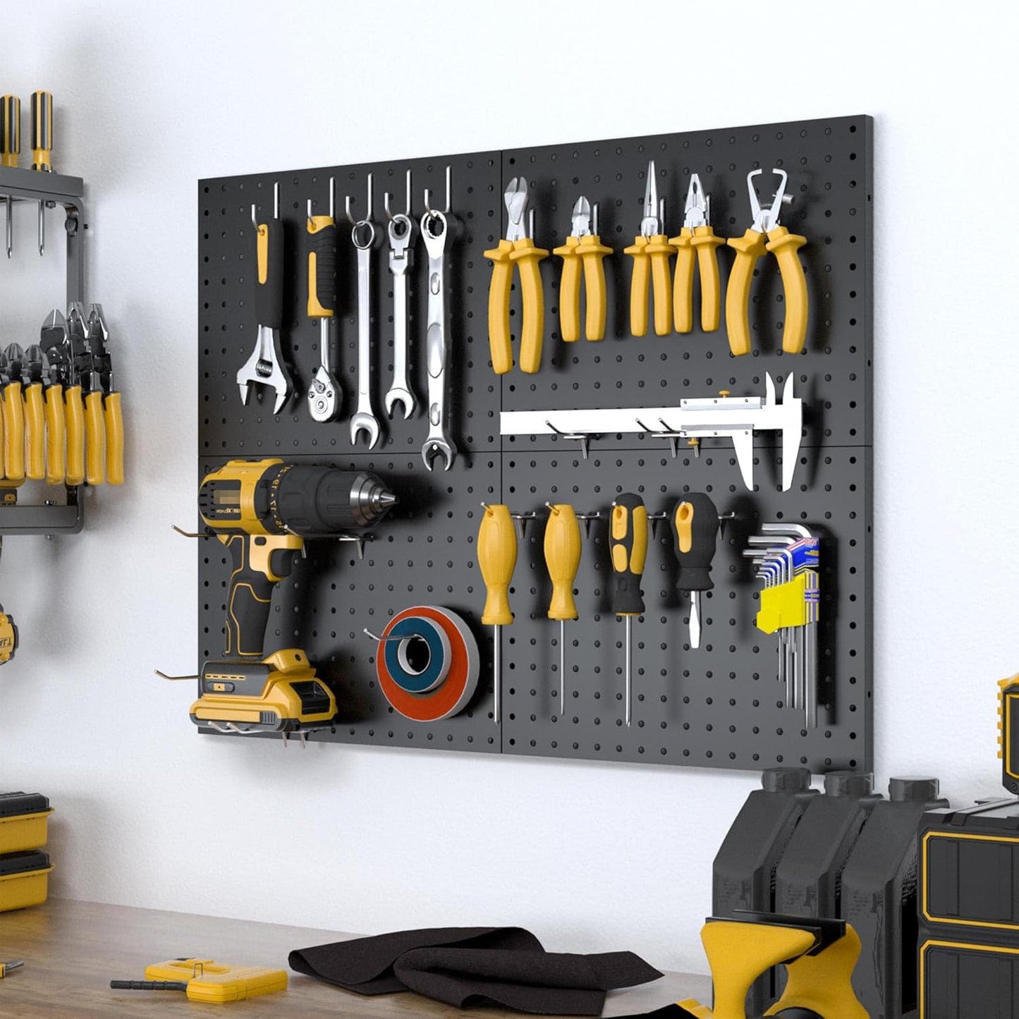Spampur Metal Pegboard Panels - 4 Pack with 50 Hooks | Heavy-Duty Wall Organizer for Home & Garage