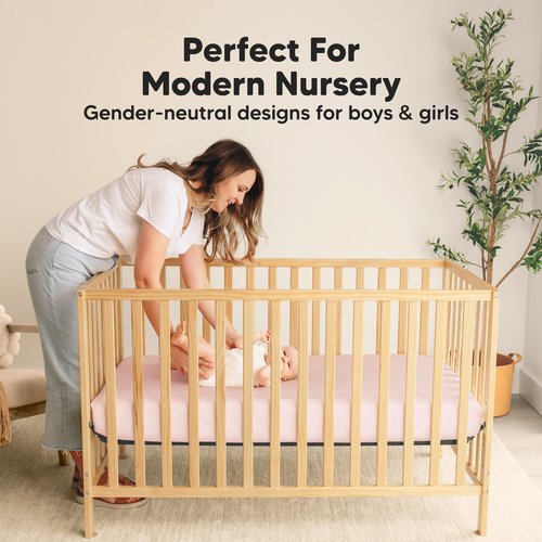 2-Pack Waterproof Crib Sheets for Boys, Girls - 52x28 Fitted Organic Cotton Baby Crib Sheets, Toddler Mattress Protector Cover, Washable, Soft & Durable Baby Bedding Essentials (Mist Rose)