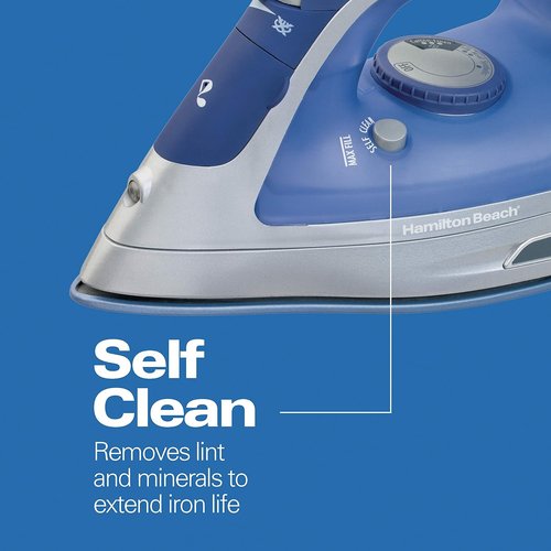 Hamilton Beach Steam Iron - 1500W Vertical Steamer with Scratch-Resistant Soleplate & 8' Cord | Blue
