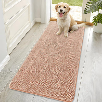 OLANLY Dog Door Mat - Absorbent Non-Slip Chenille Mat for Muddy Paws | 70x35, Quick Dry, Peach