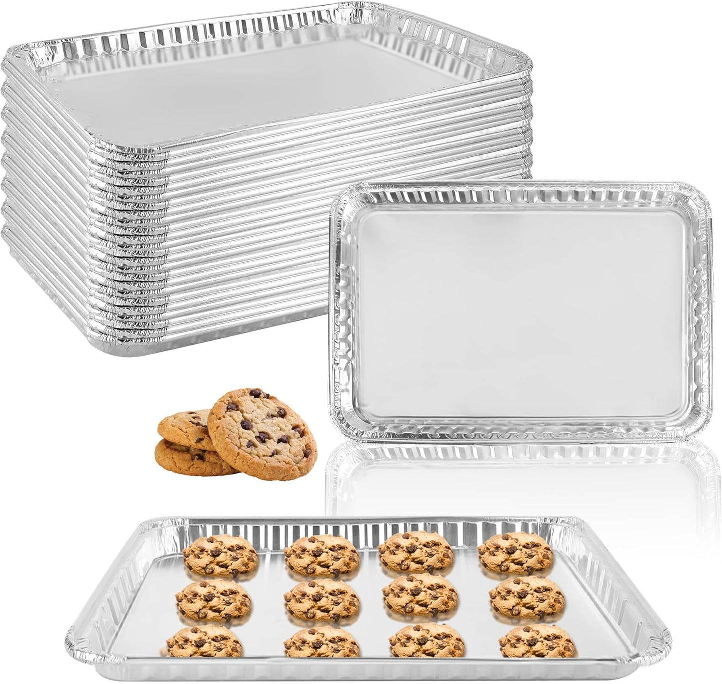 Skiennix Aluminum Disposable Cookie Sheets - 24 Pack | 16 x 11 Inch Baking & Roasting Pans