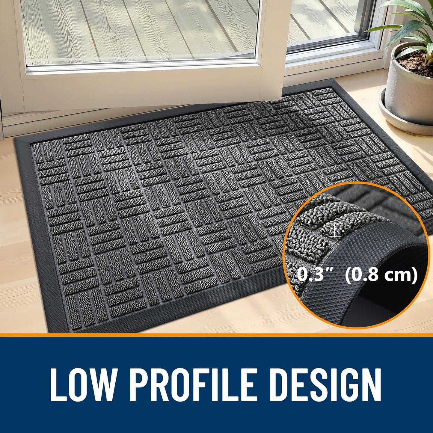 OLANLY Heavy Duty Front Door Mat - Absorbent Natural Rubber | Non-Slip, Stain & Fade Resistant, 29.5x17, Grey