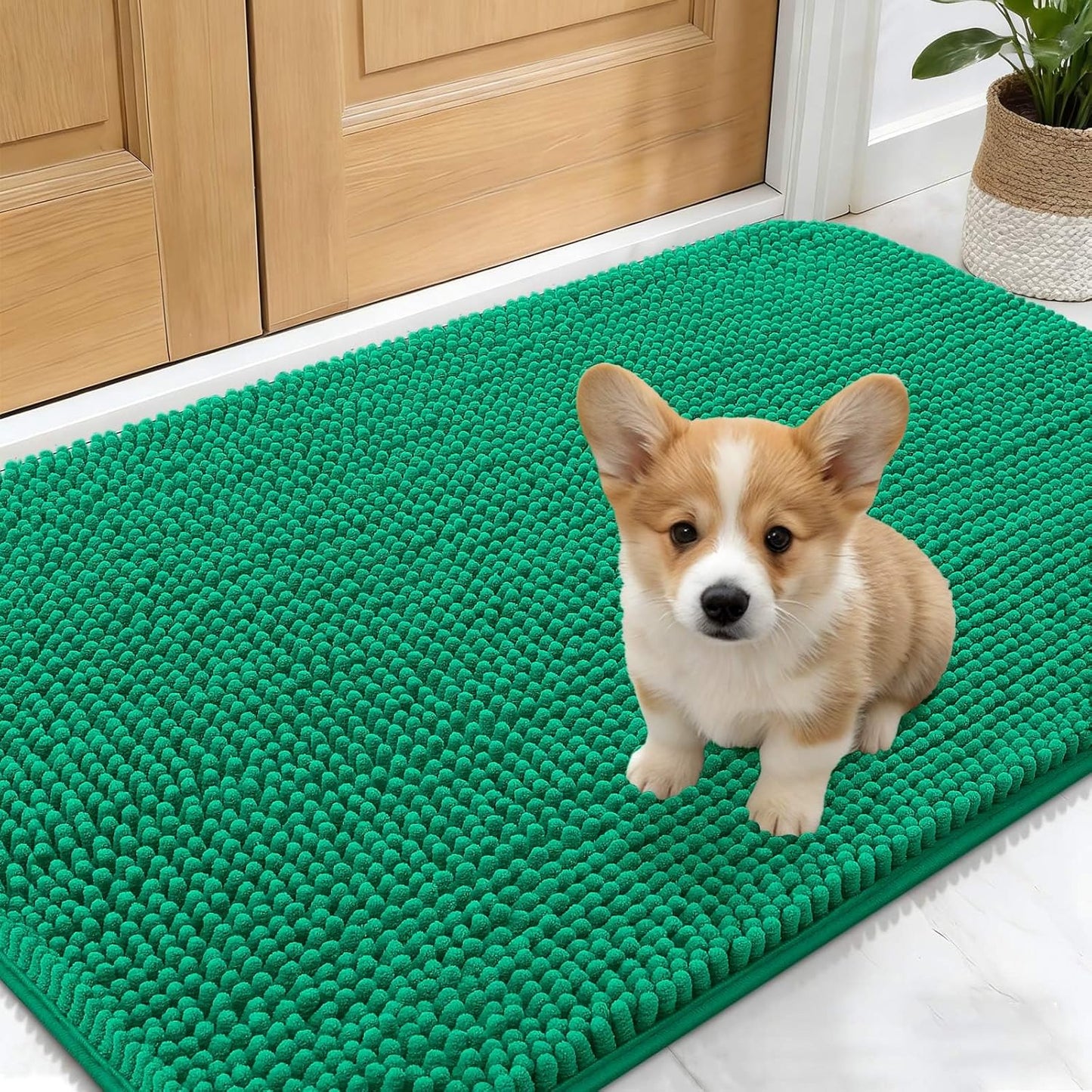 OLANLY Dog Door Mat - Absorbent Non-Slip Washable Doormat for Muddy Paws | 24x16 Emerald Green
