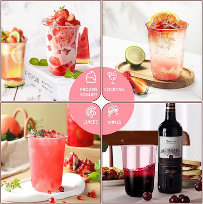 KesaPlan 50 Pcs Pink Plastic Cups - 16oz Disposable Stemless Wine Glasses for Parties & Events