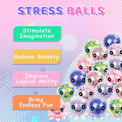 Fidget Stress Balls - 12 Pack Cute Octopus Squeeze Balls for Adults | Stress Relief & Party Favors