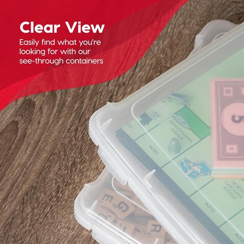 IRIS USA Board Game Storage Organizer - Snap-Tight Latch Lid, 6-Pack Plastic Case for Puzzles & Art Supplies | Fits 8.5" x 11" & A4 Papers