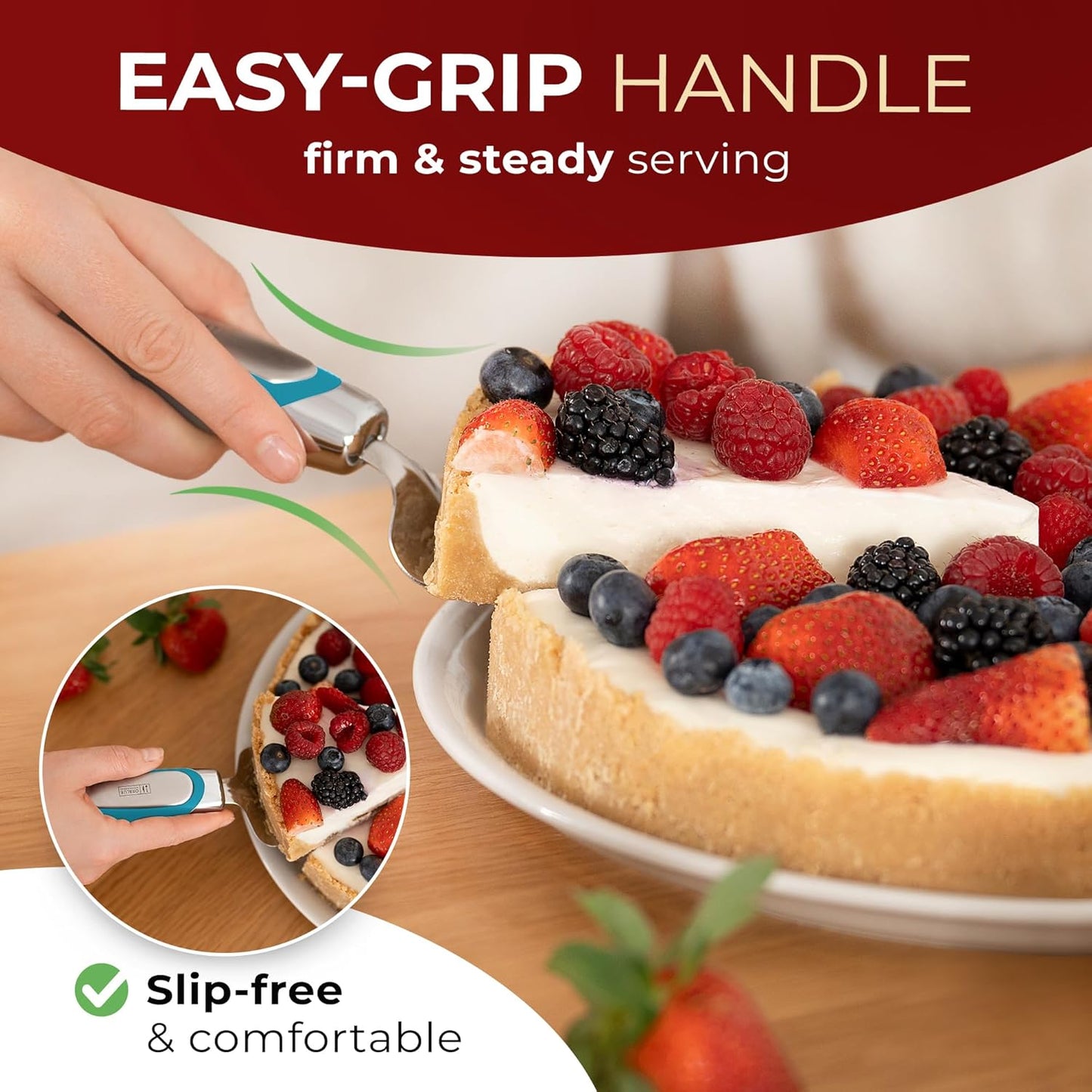 Orblue Pie Server - Serrated Stainless Steel Cake Cutter for Left or Right-Handed Chefs | Blue