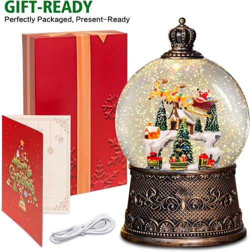 Christmas Snow Globes Lantern - Musical Winter Village Scene with Glitter Effects | USB/Battery Powered, 6-Hour Timer