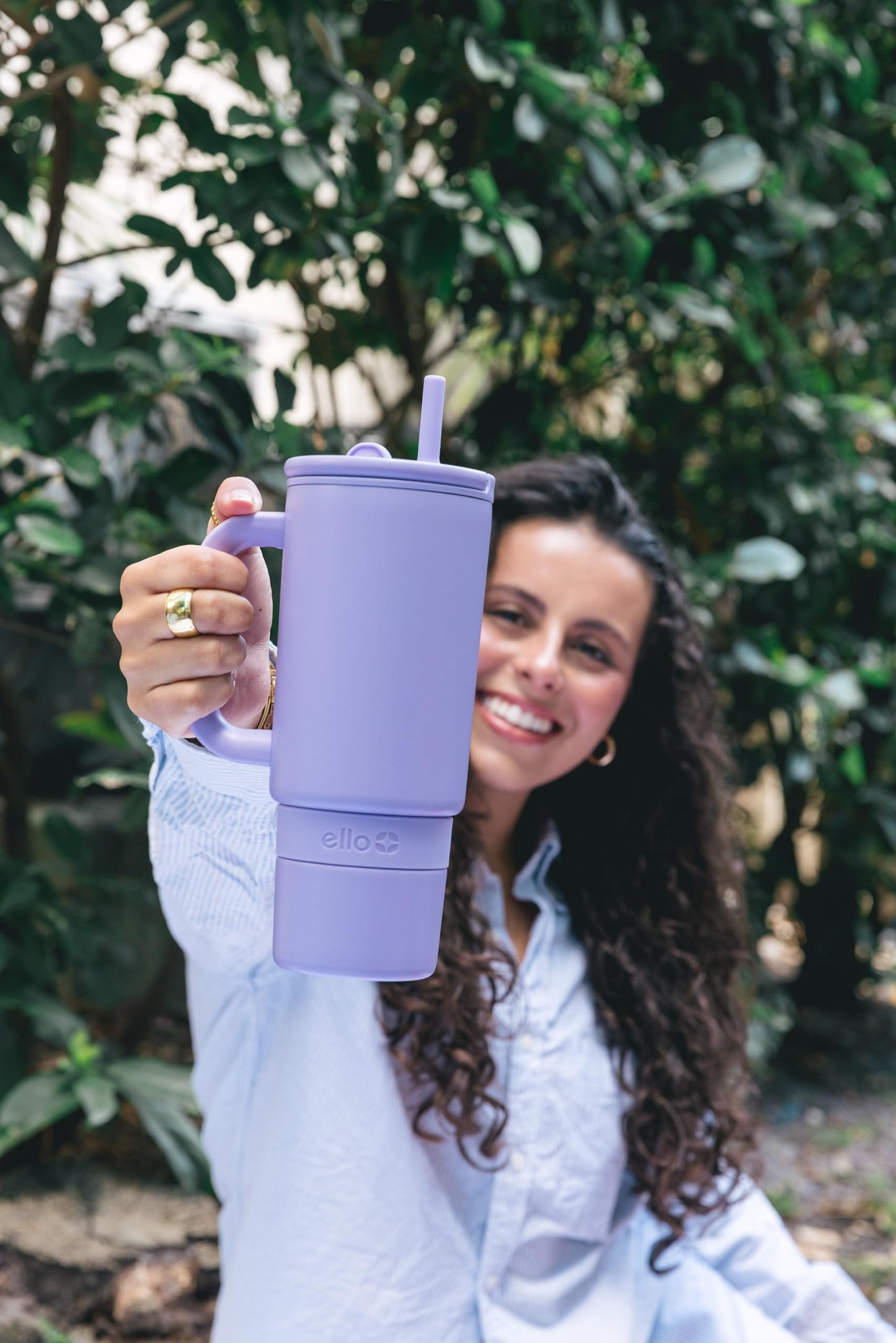 Ello Port 30oz Tumbler with Carry Loop & Integrated Handle | Vacuum Insulated Stainless Steel Reusable Water Bottle Travel Mug | Leak Proof Lid | Flexible Straw | BPA-Free | Dishwasher Safe | Lilac