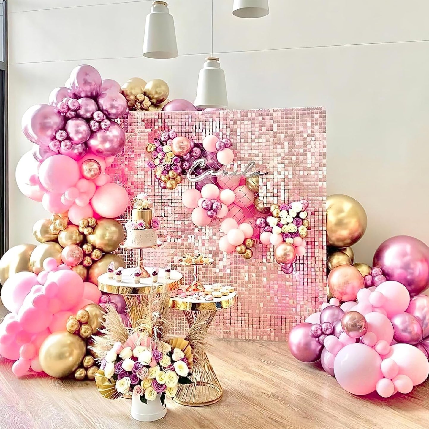 PartyWoo Balloon Garland - 100 Pcs Pink & Purple Metallic Balloons | 18", 12", 10", 5" Sizes for Birthday & Party Decor