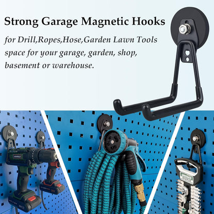 ULIBERMAGNET Heavy Duty Magnetic Hooks - Extra Large Tool Organizers for Workshop | 2 Pack (Black)