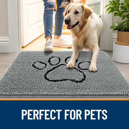 OLANLY Dog Door Mat - Absorbent Non-Slip Mud Mat for Paws | 59x20 Grey Chenille Design