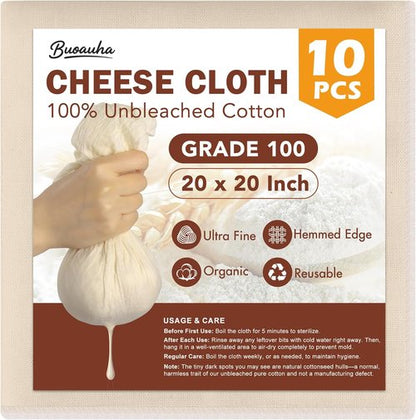10 PCS Cheesecloth by [Brand Name] - 20x20 Inch, 100% Unbleached Cotton for Straining & Cheese Making
