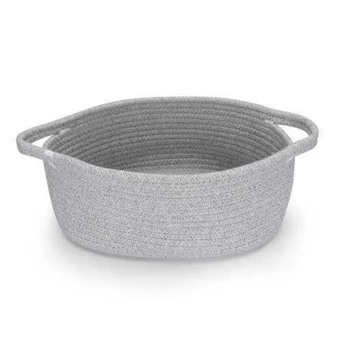 XUANGUO Small Woven Basket Cute Oval Cotton Rope Gifts Basket with Handle Empty Baby Wicker Storage Baskets Nursery Box Bin Kids Organizer Cat Dog Toy Baskets Easter Baskets Grey