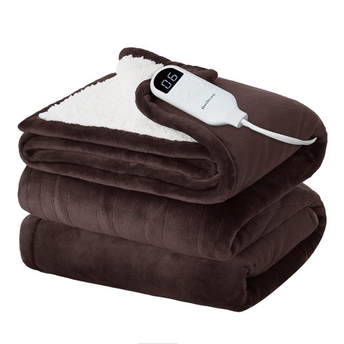 Bedsure Electric Blanket Twin - Soft Flannel Heated Blanket, Fast Heating with 10 Time Settings & 6 Heat Settings, Warm Gift for Grandma (62x84 inches, Brown)
