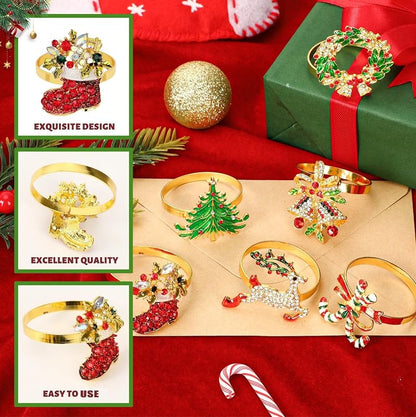 Holiday Napkin Ring Set of 12 - Christmas Table Decor, Crystal Rhinestone Rings, Variation: Holiday Napkin Ring