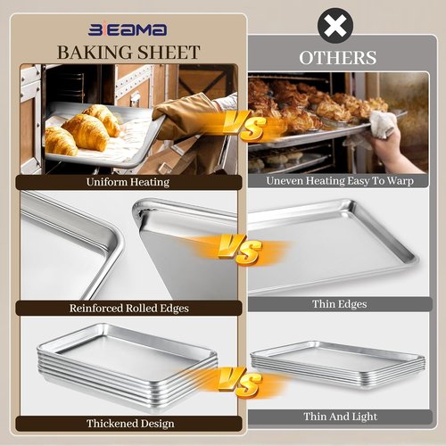 BIEAMA Full Size Baking Sheet Pan - Durable Aluminum for Oven & Freezer | 26" x 18" - 6 Pack