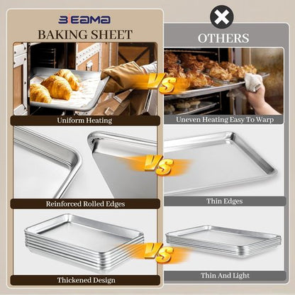 BIEAMA Full Size Baking Sheet Pan - Durable Aluminum for Oven & Freezer | 26" x 18" - 6 Pack