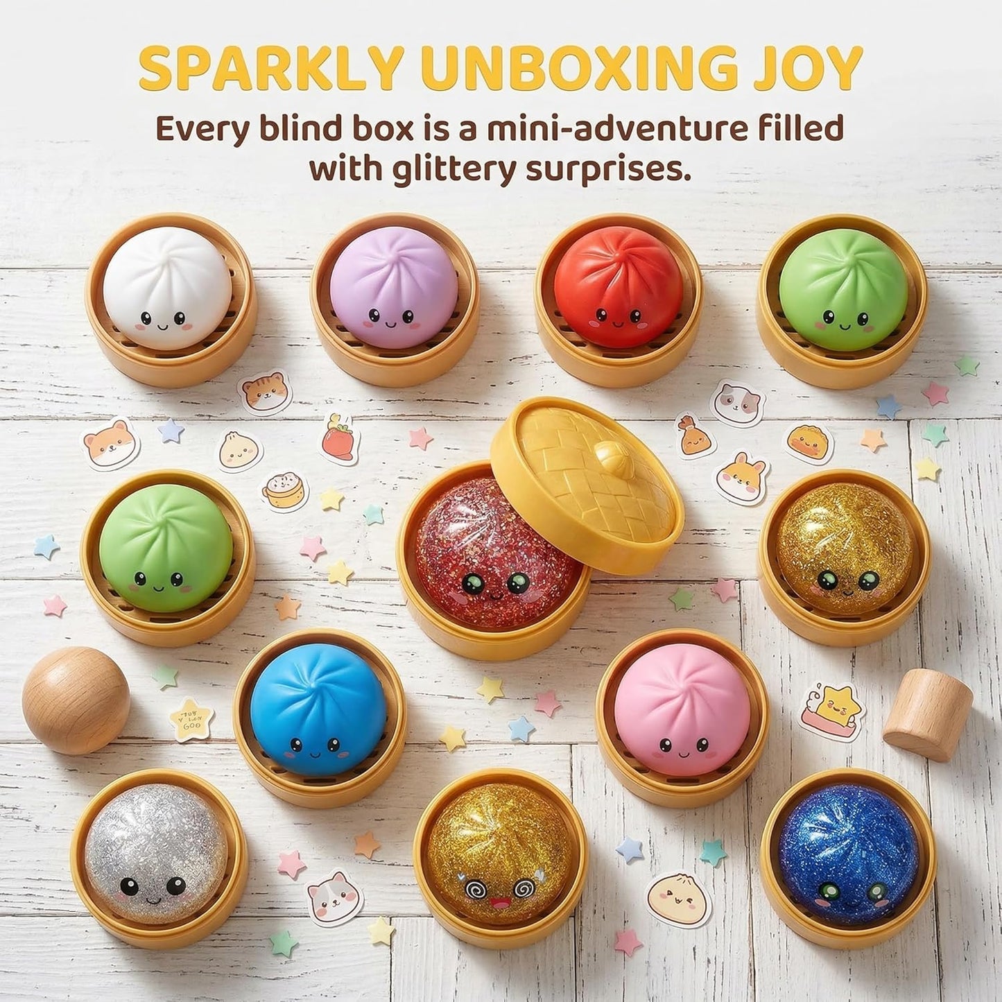 Skiennix Glitter Dumpling Squishy Set - Colorful Sensory Stress Relief | Random Gift Box (2-Pack)
