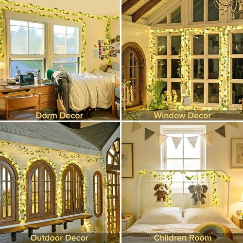 JMEXSUSS 33Ft Ivy Vines with 100 LED Fairy Lights - Battery Operated with Remote for Bedroom & Party Decor | Warm White