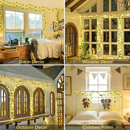 JMEXSUSS 33Ft Ivy Vines with 100 LED Fairy Lights - Battery Operated with Remote for Bedroom & Party Decor | Warm White
