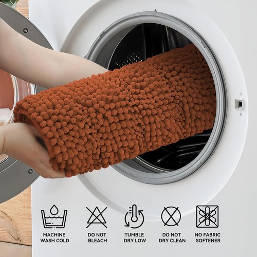 Bcoimo Chenille Bath Mat - Non-Slip, Ultra-Absorbent & Quick-Dry | 24" x 17" for Bathroom Use