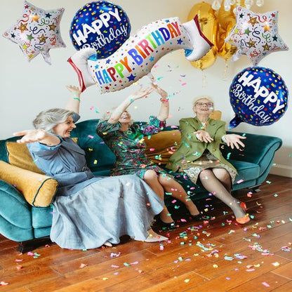 Colorful Birthday Decoration Set - Happy Birthday Banner & Mylar Foil Balloons | 5PCS