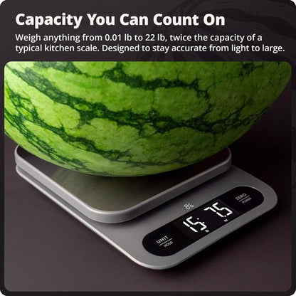 Greater Goods Digital Food Scale - High-Capacity 10kg/22lb Kitchen Scale with 1g Precision | Stainless Steel Platform & Hi-Def LCD