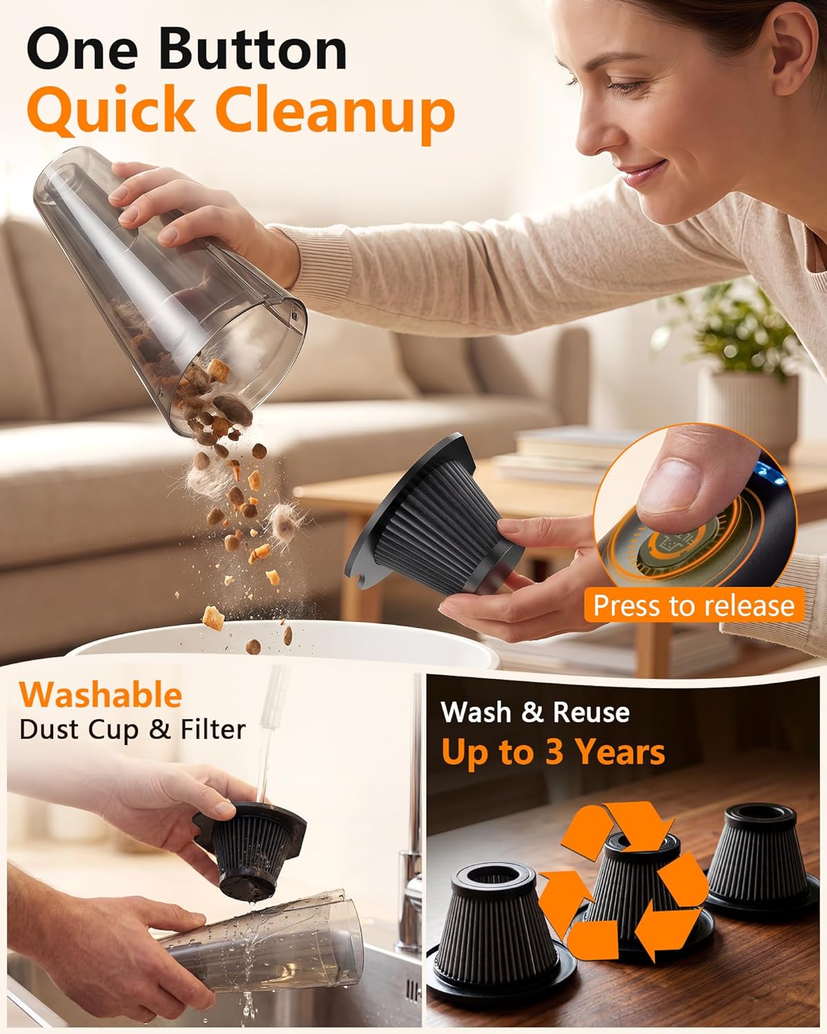 PowerSpeed CleanView Portable Handheld Vacuum - 16000Pa Suction Power | 1000mL Dust Cup & LED Light