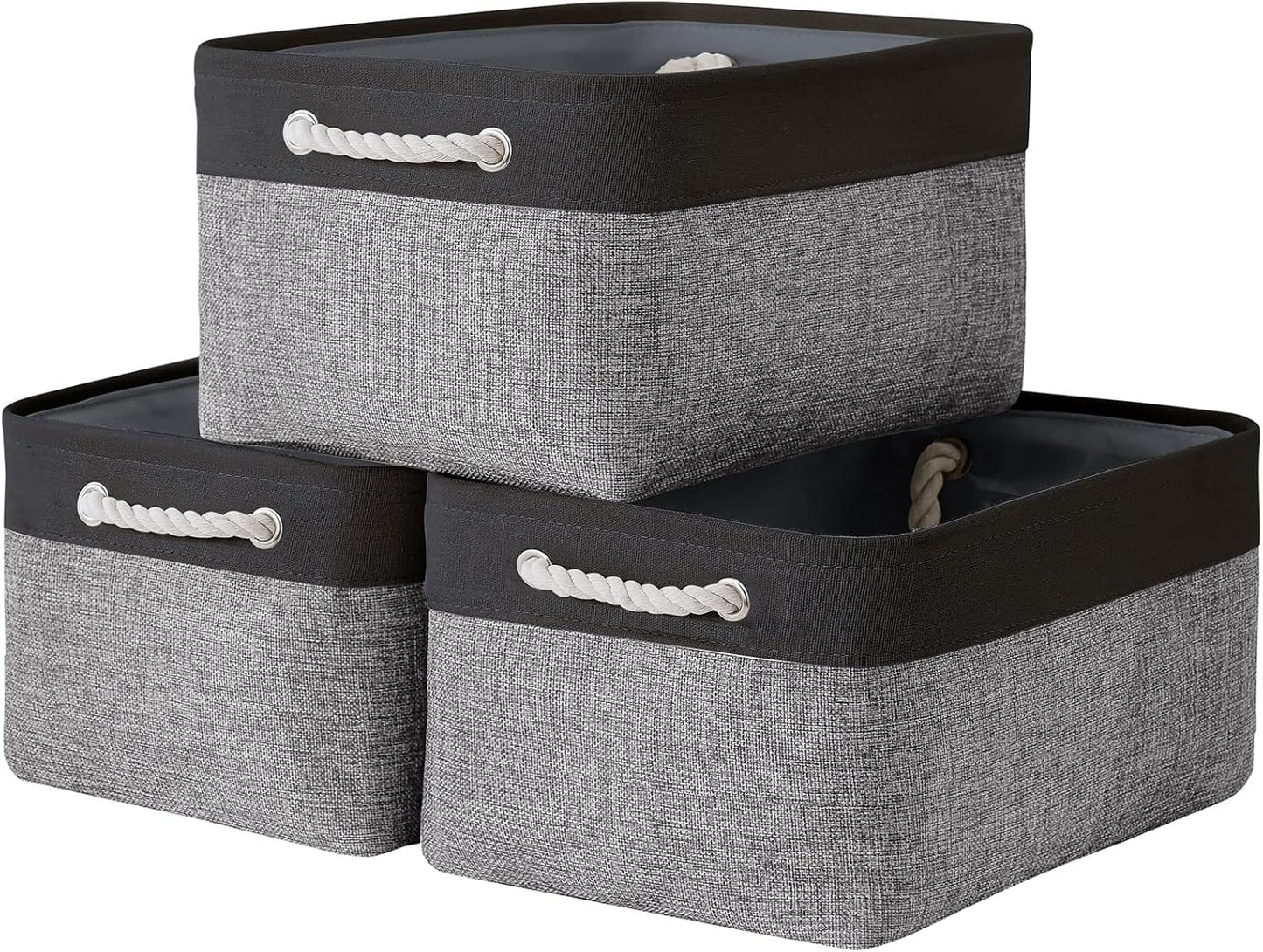 TheWarmHome Collapsible Storage Bins - Large 3-Pack Fabric Organizers for Toys & Gifts | 16x12x8 Inch (Black & Grey)