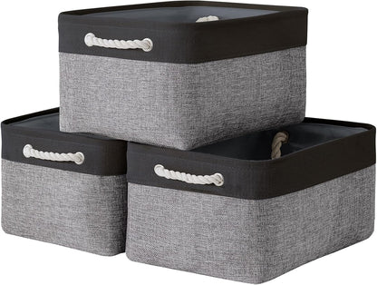 TheWarmHome Collapsible Storage Bins - Large 3-Pack Fabric Organizers for Toys & Gifts | 16x12x8 Inch (Black & Grey)