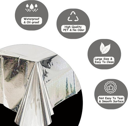 GREATRIL Disposable Silver Table Cover - Rectangle Party Tablecloths for Birthdays | 54'' x 108'' (2 Packs)